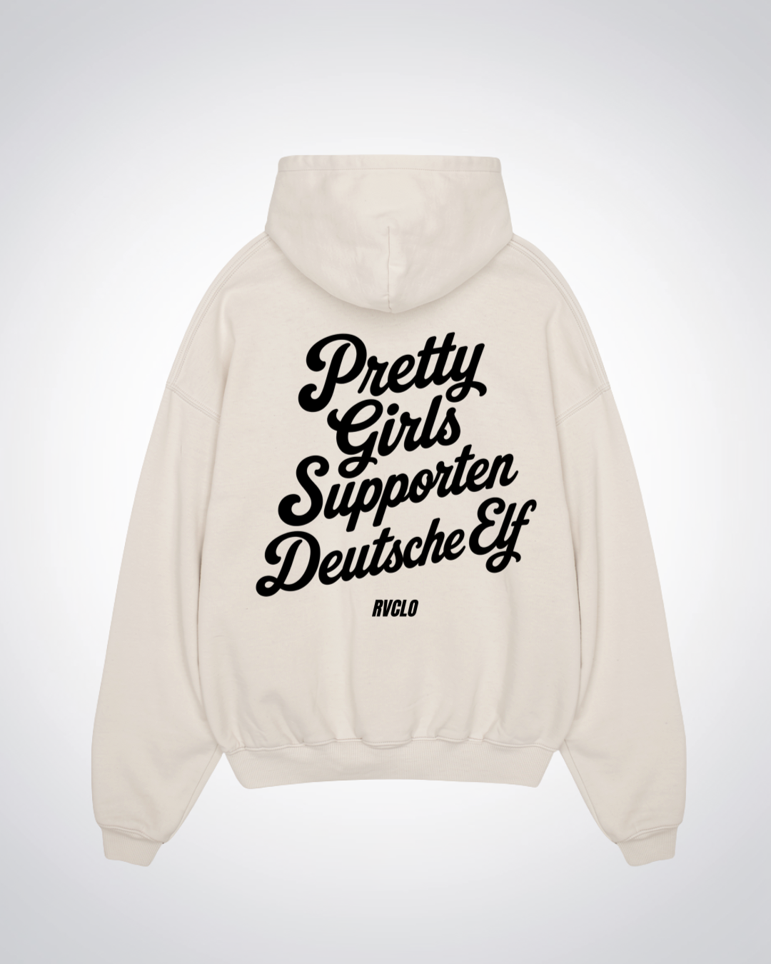 Pretty Girls supporten Deutsche Elf Oversized Hoodie - Beige Back (Designed)
