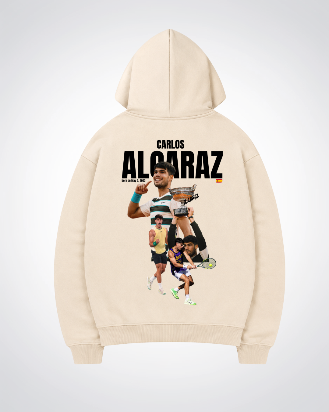 Carlos Alcaraz Oversized Hoodie - Beige Back (Designed)