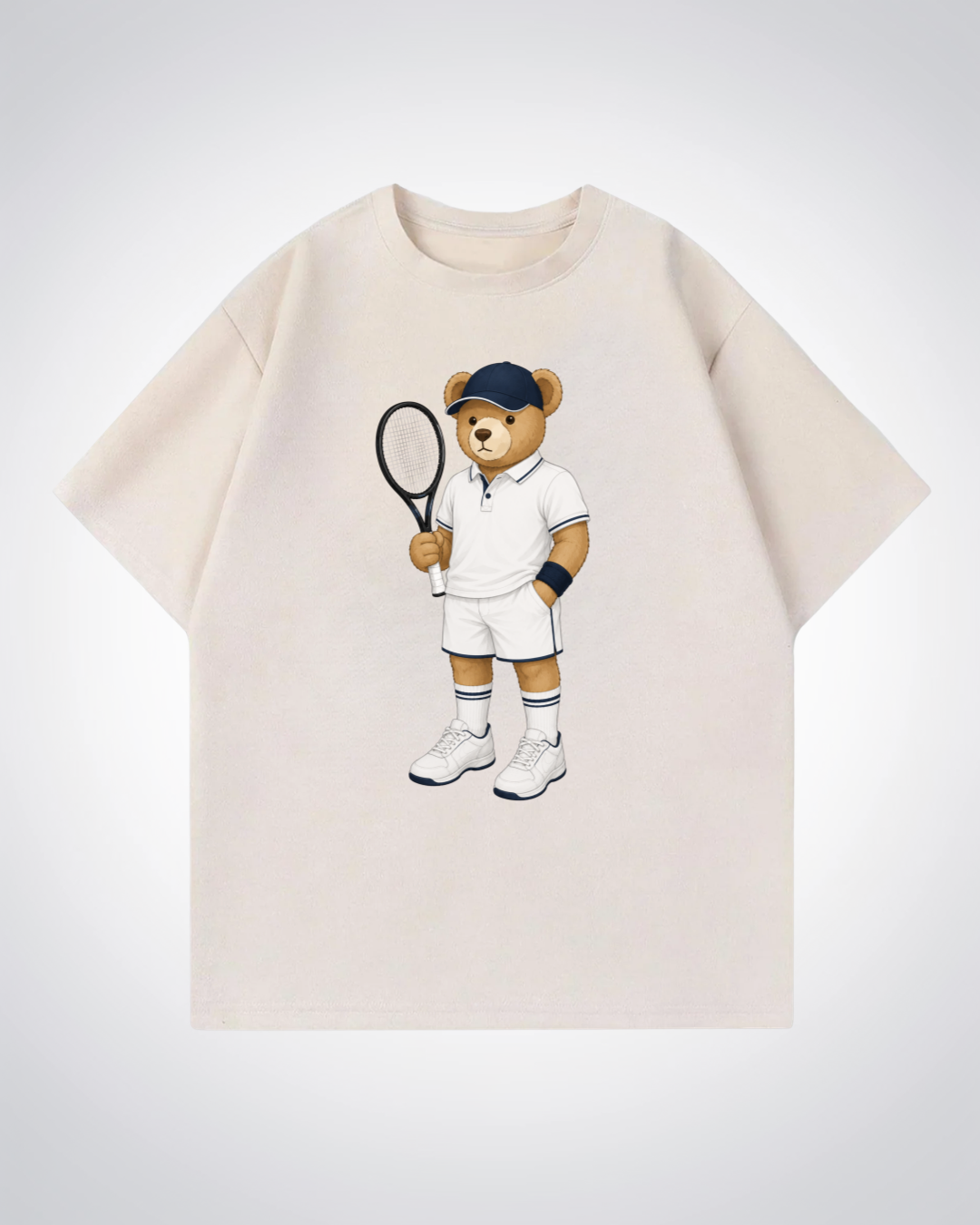 Tennis Bear Oversized Shirt - Beige Front (Designed)