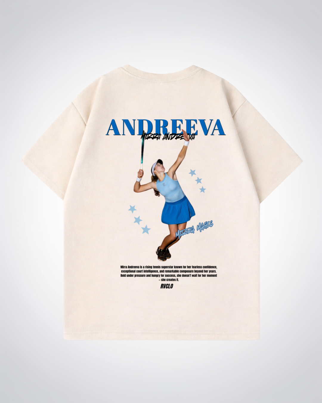Mirra Andreeva Star Oversized Shirt - Beige Back (Designed)