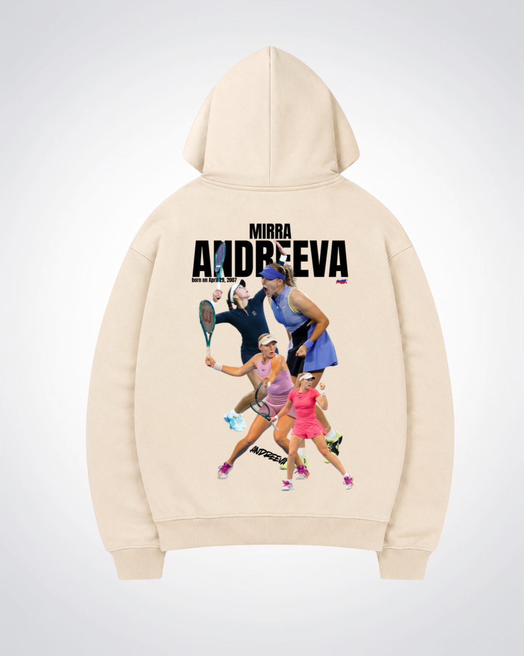 Mirra Andreeva Oversized Hoodie - Beige Back (Designed)