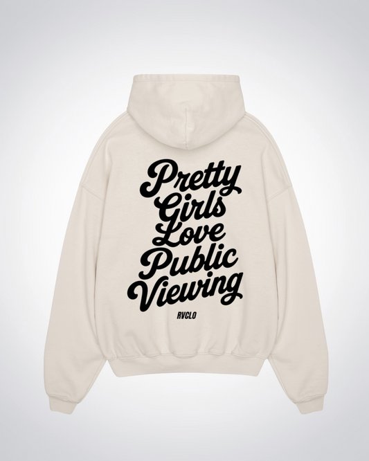 Pretty Girls Love Puplic Viewing Oversized Hoodie - Beige Back (Designed)