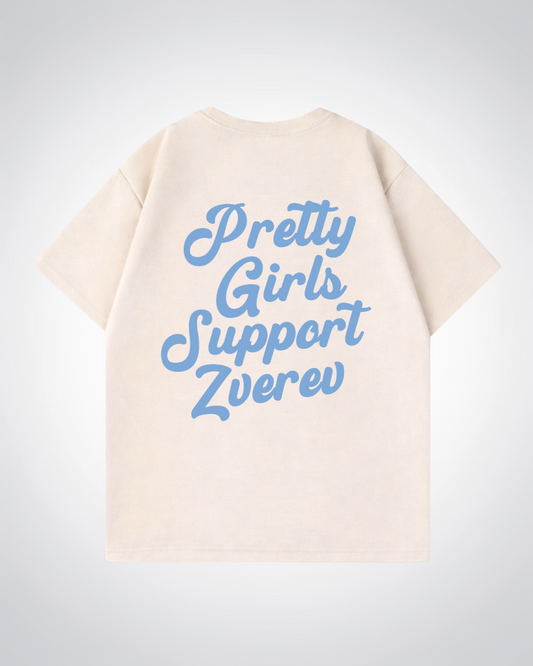 Pretty Girls Support Zverev  Oversized Shirt  - Beige Back (Designed)