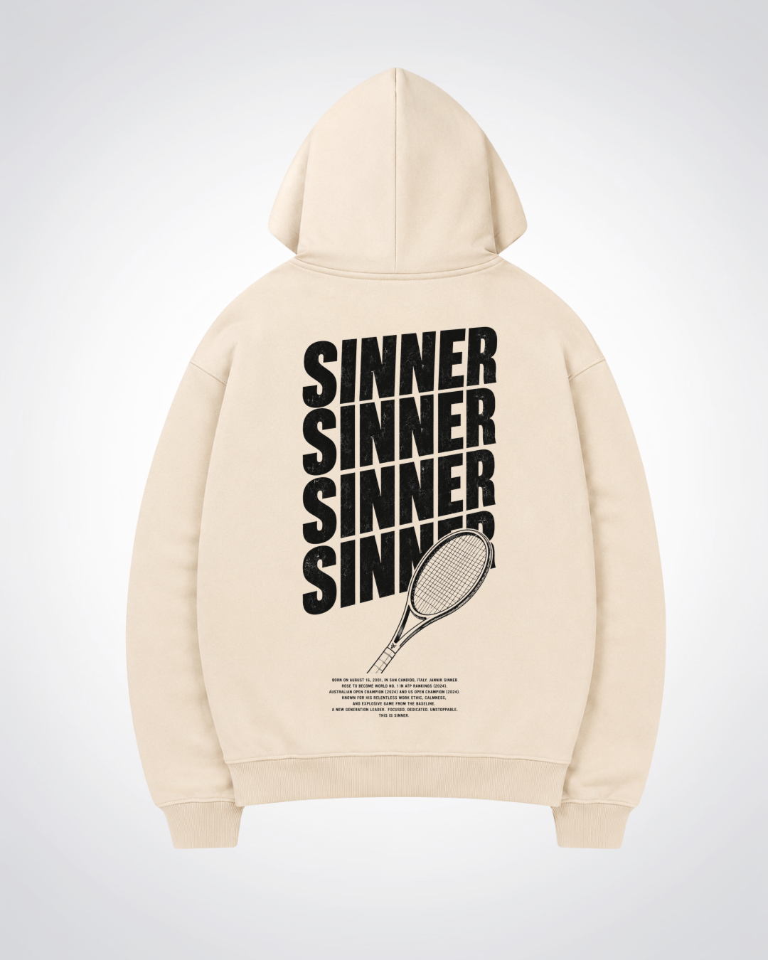 Sinner Waved Oversized Hoodie - Beige Back (Designed)
