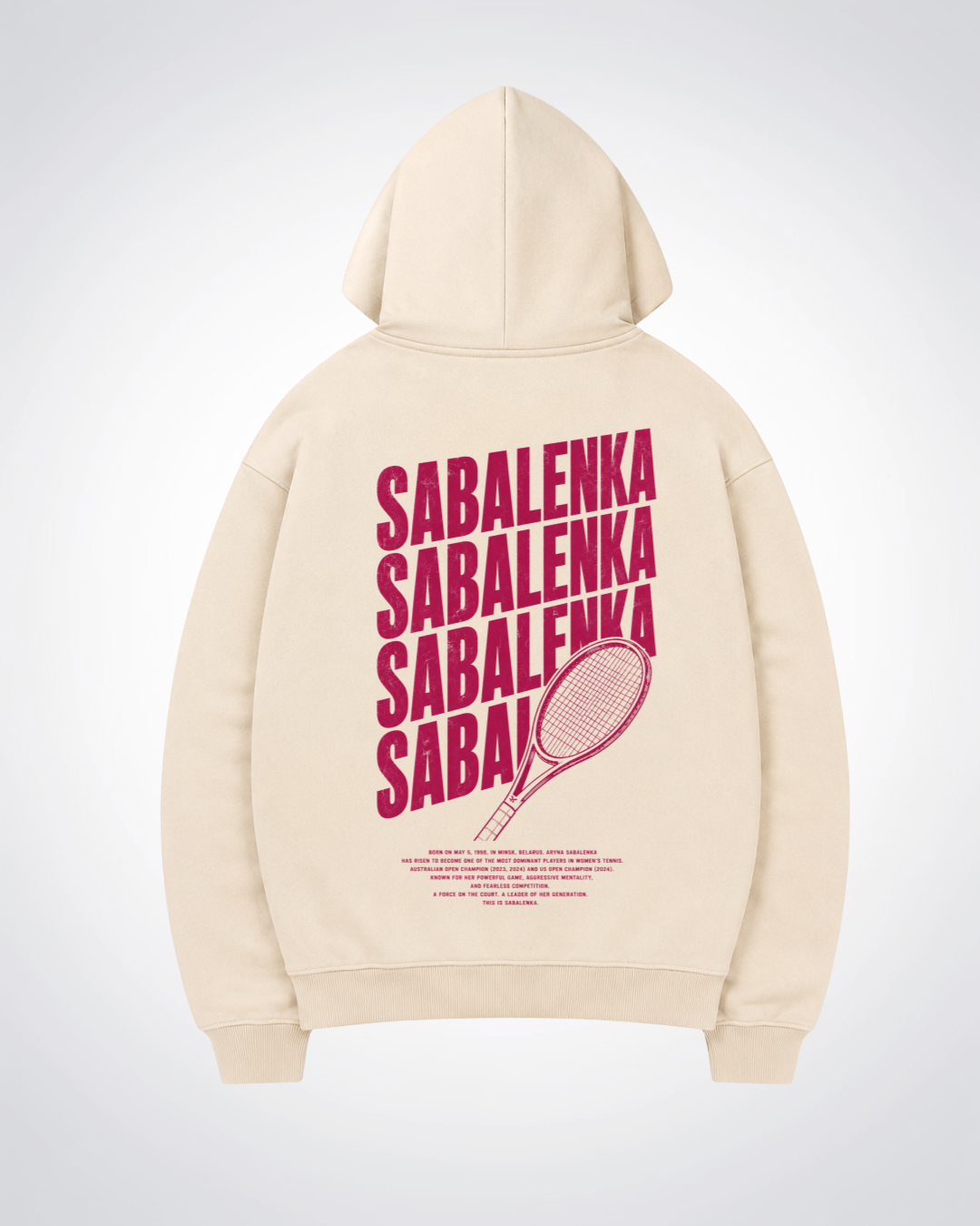 Sabalenka Waved Oversized Hoodie - Beige Back (Designed)