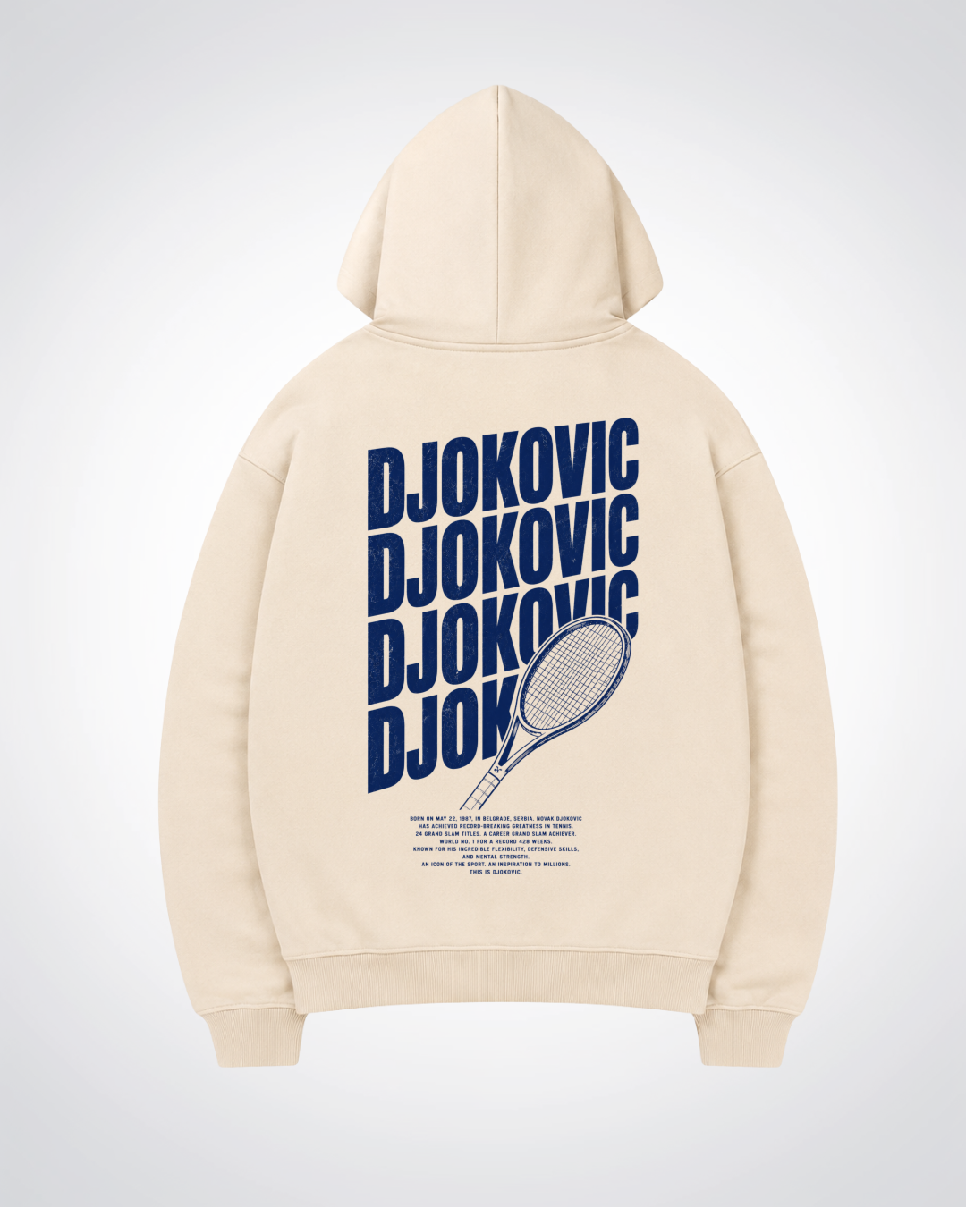 Djokovic Waved Oversized Hoodie - Beige Back (Designed)