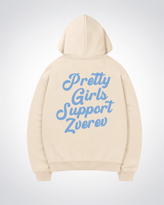 Pretty Girls Support Zverev Oversized Hoodie - Beige Back (Designed)