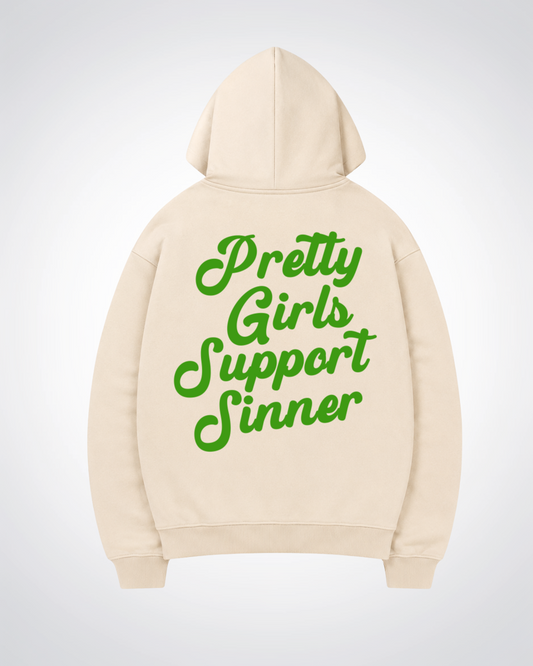Pretty Girls Support Sinner Oversized Hoodie - Beige Back (Designed)