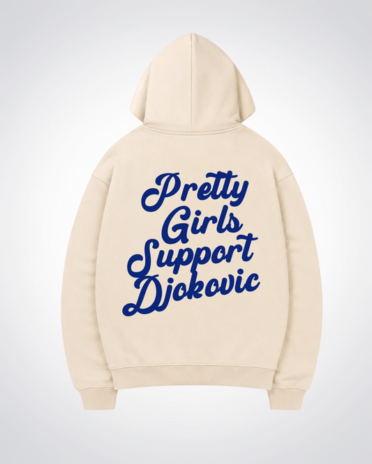 Pretty Girls Support Djokovic Oversized Hoodie - Beige Back (Designed)