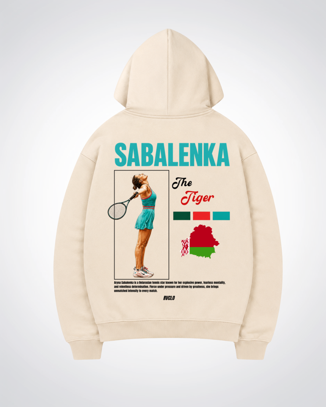 Sabalenka Oversized Hoodie - Beige Back (Designed)