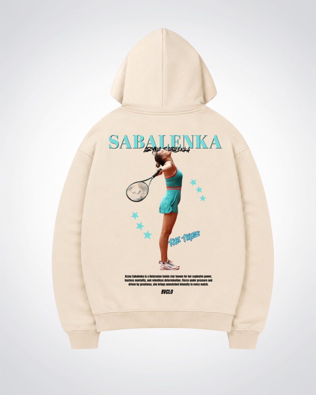 Sabalenka Star Oversized Hoodie - Beige Back (Designed)