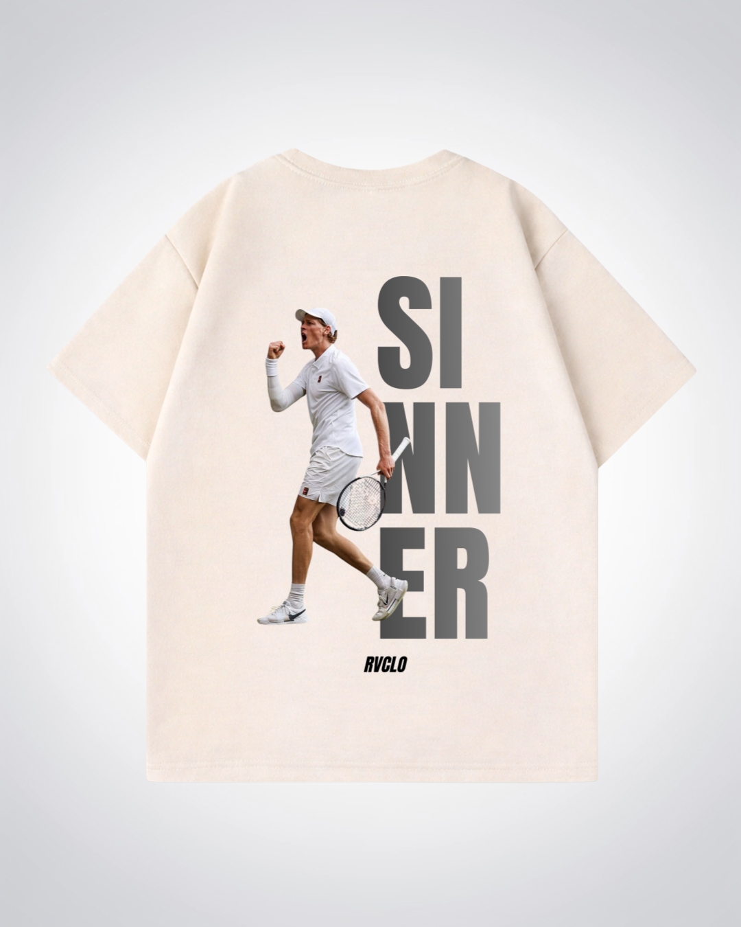 Sinner Oversized Shirt  - Beige Back (Designed)
