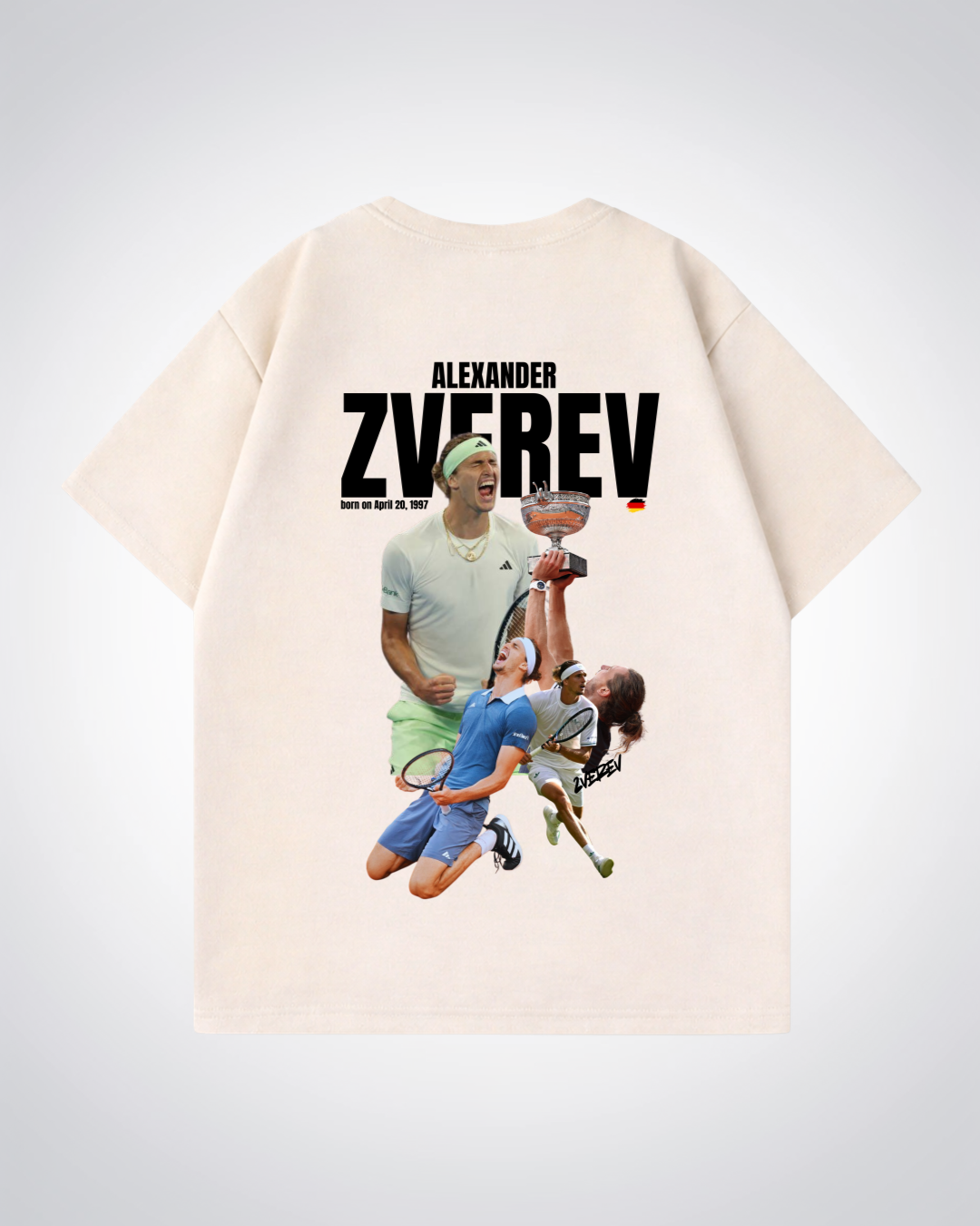 Alexander Zverev Oversized Shirt  - Beige Back (Designed)