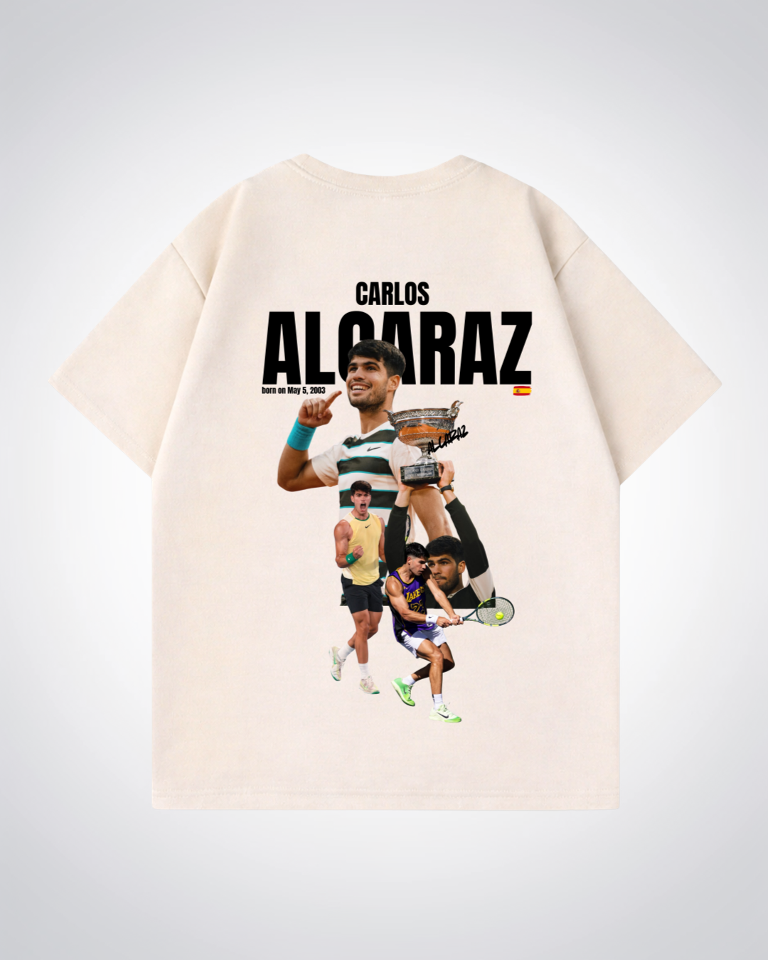 Carlos Alcaraz Oversized Shirt  - Beige Back (Designed)