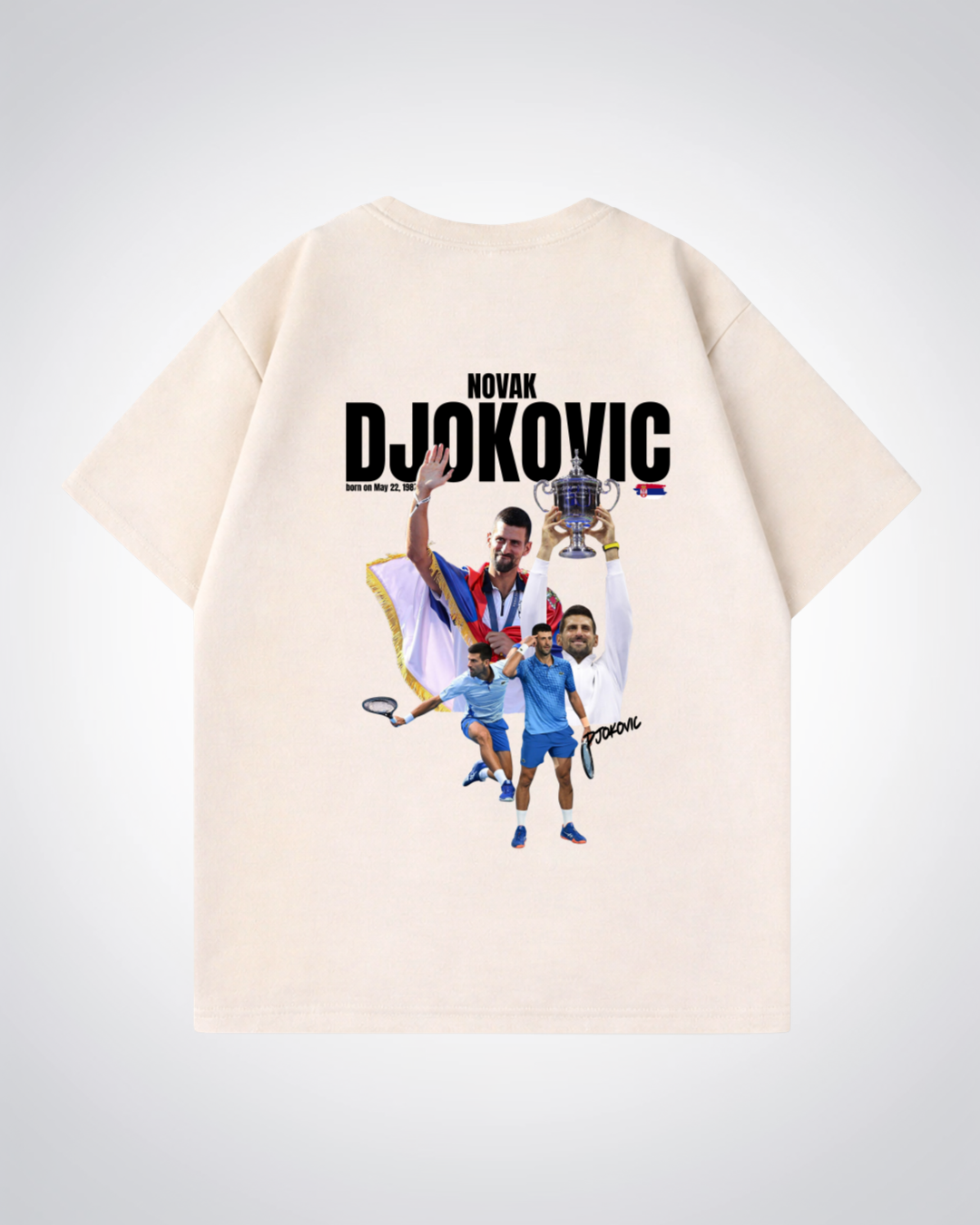 Novak Djokovic Oversized Shirt  - Beige Back (Designed)
