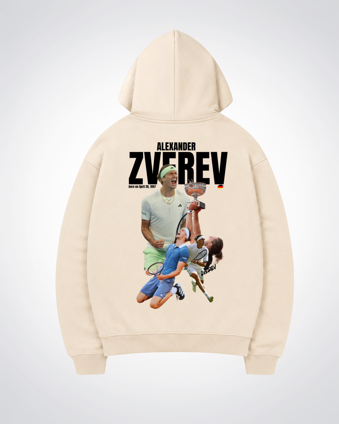 Alexander Zverev Oversized Hoodie - Beige Back (Designed)