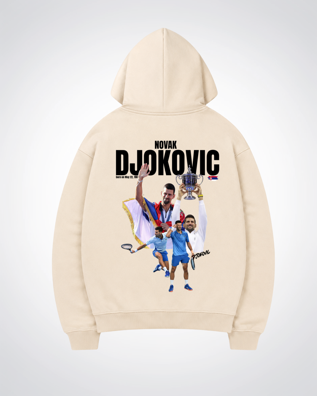 Novak Djokovic Oversized Hoodie - Beige Back (Designed)