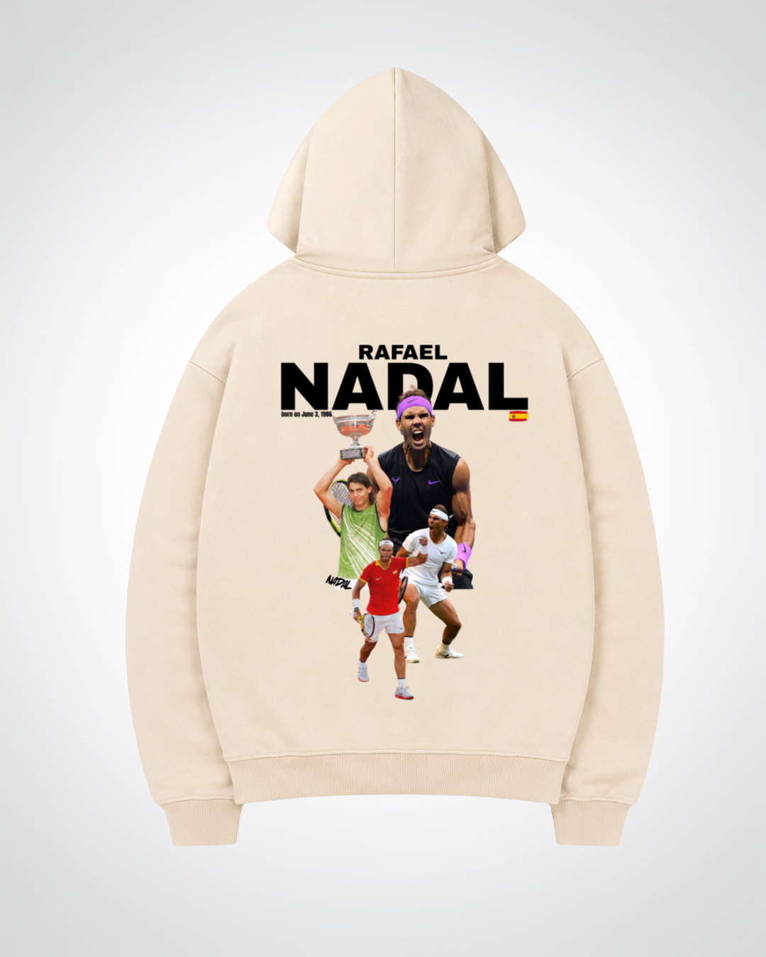 Rafael Nadal Oversized Hoodie - Beige Back (Designed)