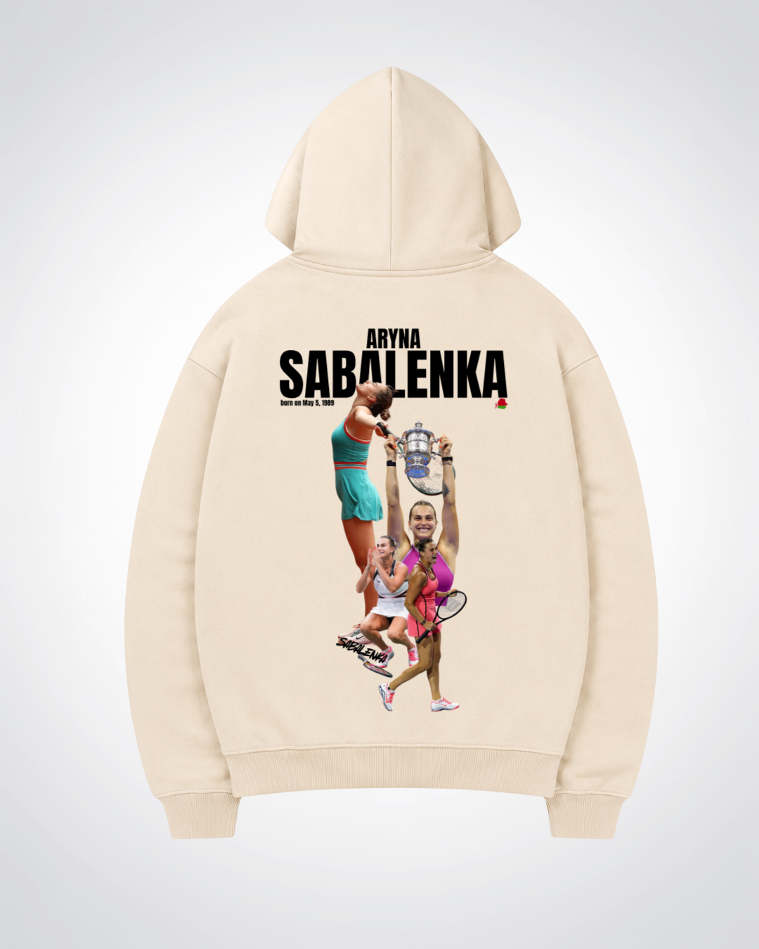 Aryna Sabalenka Oversized Hoodie - Beige Back (Designed)