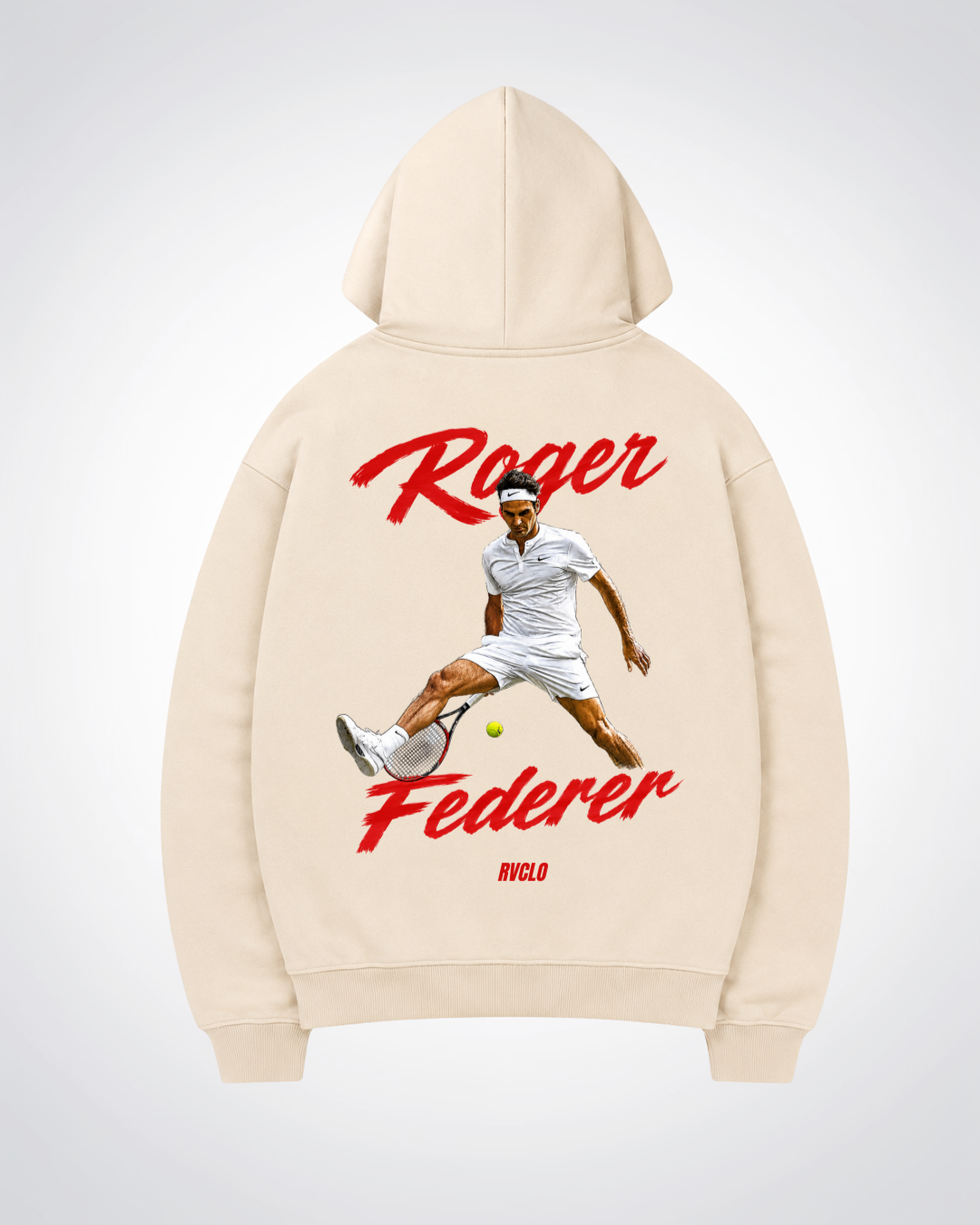 Roger Federer Oversized Hoodie - Beige Back (Designed)