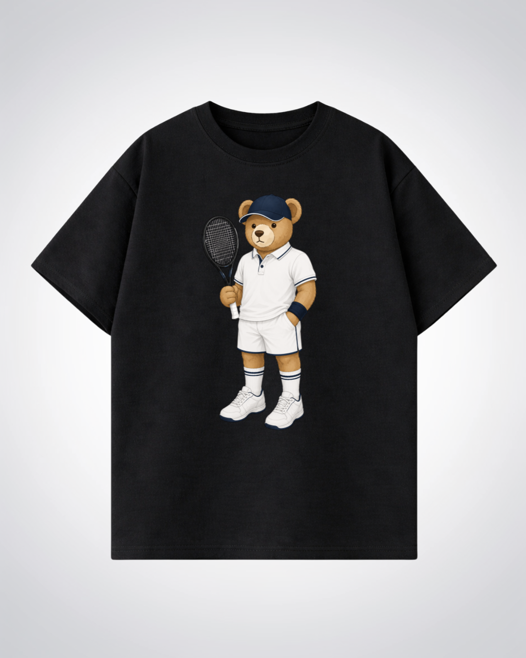 Tennis Bear Oversized Shirt - Black Front (Designed)