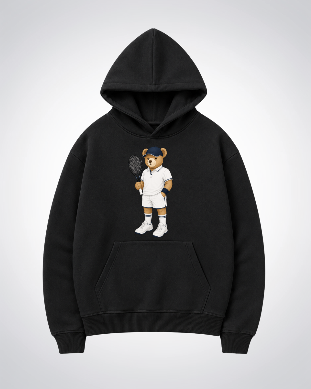 Tennis Bear Oversized Hoodie - Black Front (Designed)